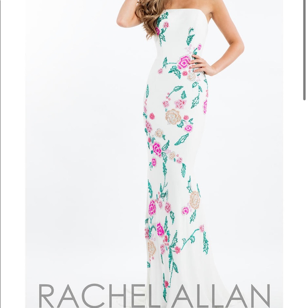 Rachel Allan White Embellished Floral Mermaid Gown Prom Dress
